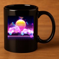 Retro Wave 80's Video Game Controllers 11oz C Handle Ceramic Mug