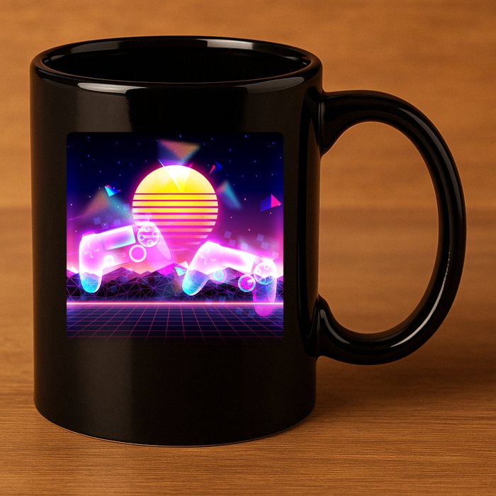 Retro Wave 80's Video Game Controllers 11oz C Handle Ceramic Mug