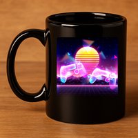 Retro Wave 80's Video Game Controllers 11oz C Handle Ceramic Mug