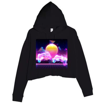 Retro Wave 80's Video Game Controllers Crop Fleece Hoodie