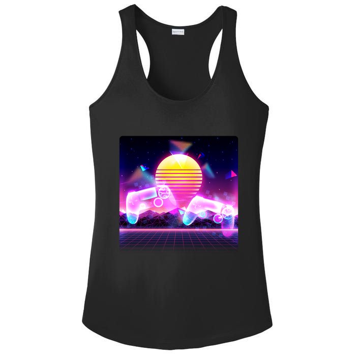 Retro Wave 80's Video Game Controllers Ladies PosiCharge Competitor Racerback Tank