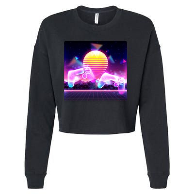 Retro Wave 80's Video Game Controllers Cropped Pullover Crew