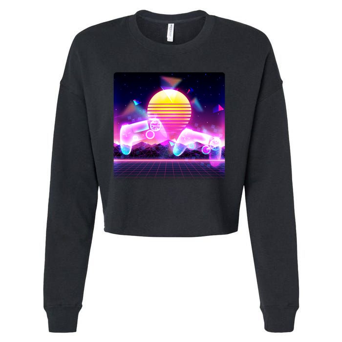 Retro Wave 80's Video Game Controllers Cropped Pullover Crew