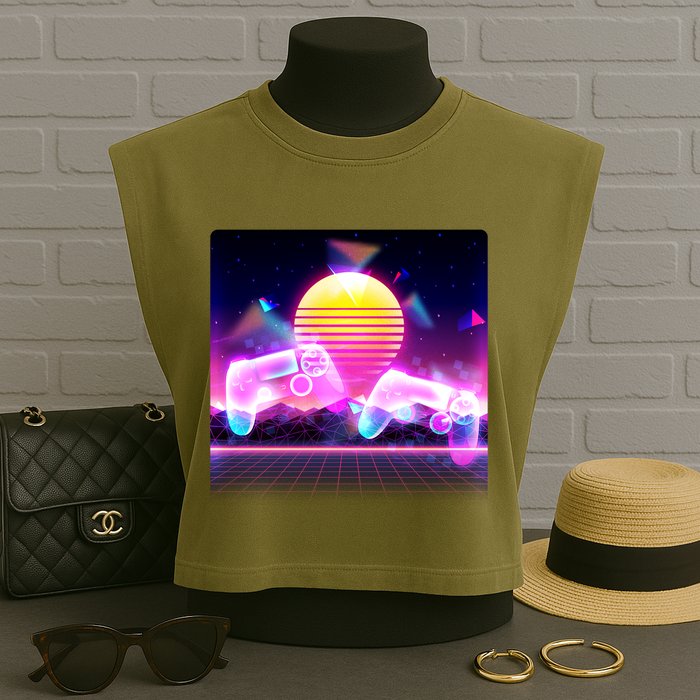 Retro Wave 80's Video Game Controllers Garment-Dyed Women's Muscle Tee