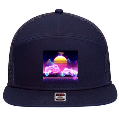 Retro Wave 80's Video Game Controllers 7 Panel Mesh Trucker Snapback Hat