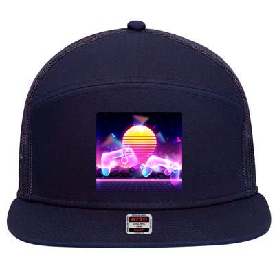 Retro Wave 80's Video Game Controllers 7 Panel Mesh Trucker Snapback Hat