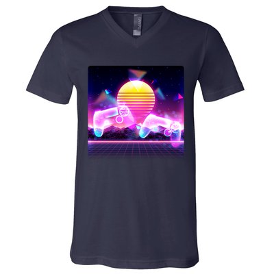 Retro Wave 80's Video Game Controllers V-Neck T-Shirt
