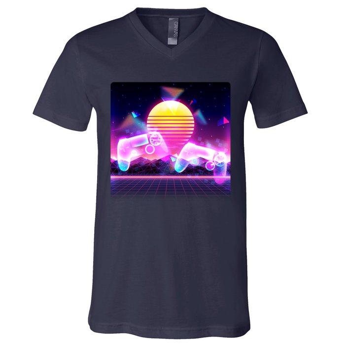 Retro Wave 80's Video Game Controllers V-Neck T-Shirt