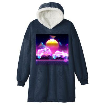 Retro Wave 80's Video Game Controllers Hooded Wearable Blanket