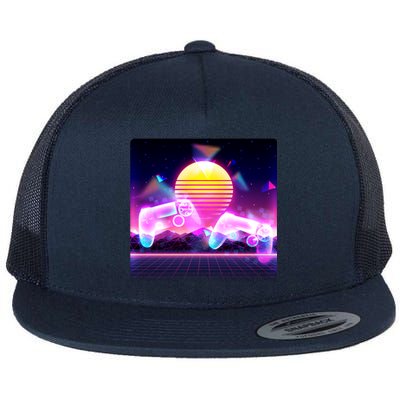 Retro Wave 80's Video Game Controllers Flat Bill Trucker Hat