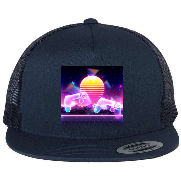 Retro Wave 80's Video Game Controllers Flat Bill Trucker Hat
