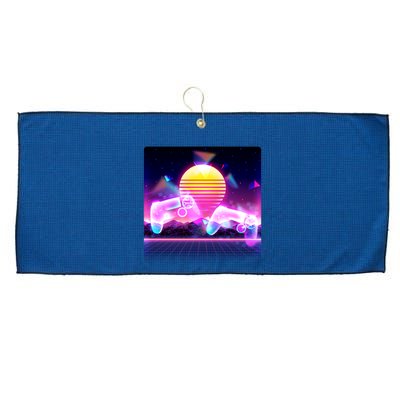 Retro Wave 80's Video Game Controllers Large Microfiber Waffle Golf Towel