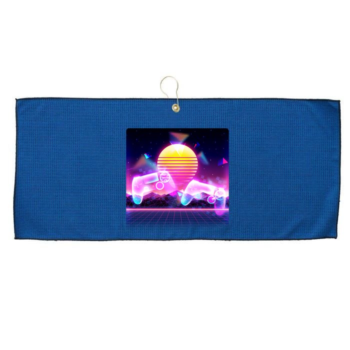 Retro Wave 80's Video Game Controllers Large Microfiber Waffle Golf Towel