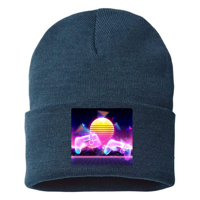 Retro Wave 80's Video Game Controllers Sustainable Knit Beanie