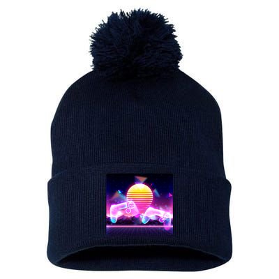 Retro Wave 80's Video Game Controllers Pom Pom 12in Knit Beanie