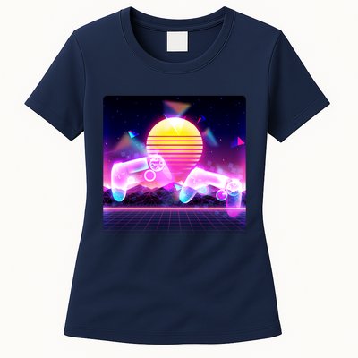 Retro Wave 80's Video Game Controllers Womens T-Shirt