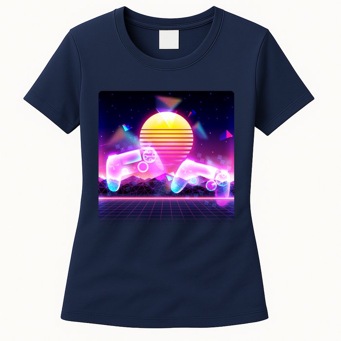 Retro Wave 80's Video Game Controllers Womens T-Shirt
