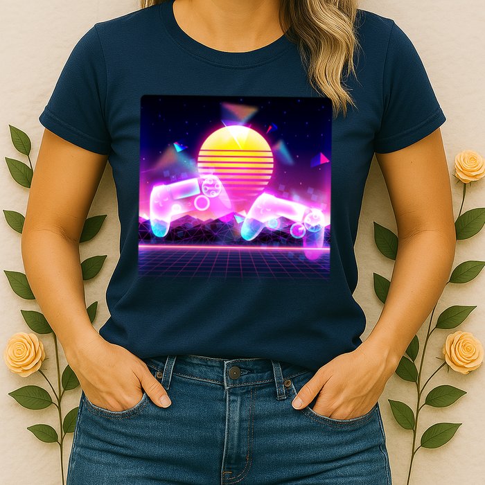 Retro Wave 80's Video Game Controllers Womens T-Shirt