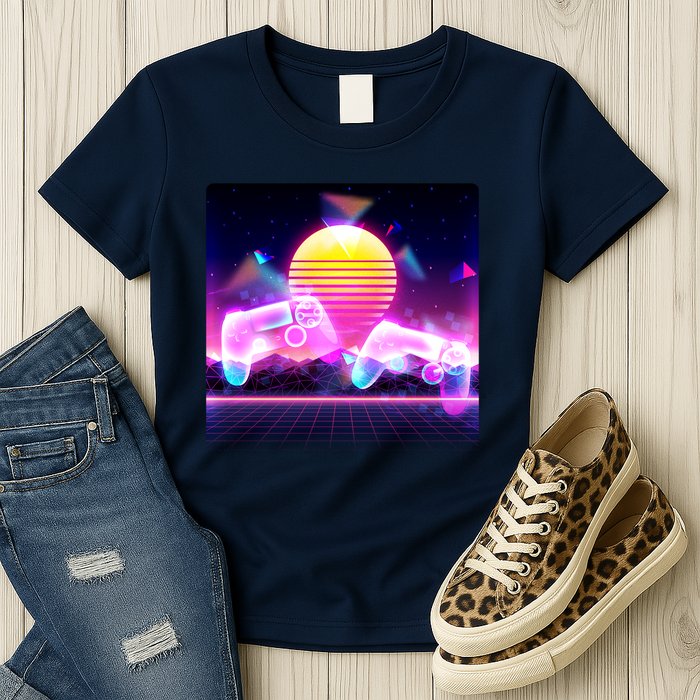 Retro Wave 80's Video Game Controllers Womens T-Shirt