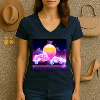 Retro Wave 80's Video Game Controllers Women's V-Neck T-Shirt