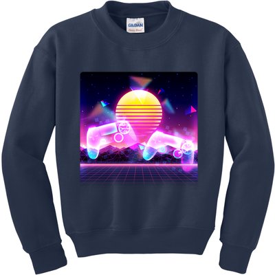 Retro Wave 80's Video Game Controllers Kids Sweatshirt