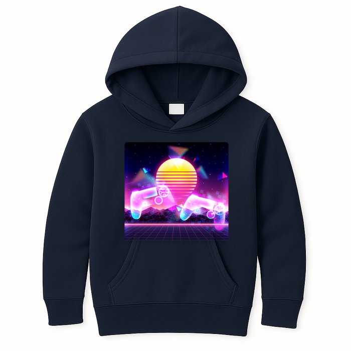 Retro Wave 80's Video Game Controllers Kids Hoodie