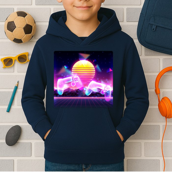 Retro Wave 80's Video Game Controllers Kids Hoodie