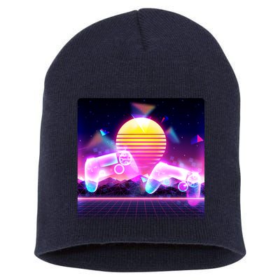 Retro Wave 80's Video Game Controllers Short Acrylic Beanie