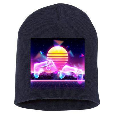 Retro Wave 80's Video Game Controllers Short Acrylic Beanie