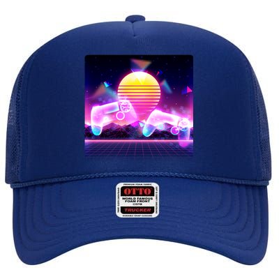 Retro Wave 80's Video Game Controllers High Crown Mesh Back Trucker Hat