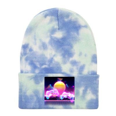 Retro Wave 80's Video Game Controllers Tie Dye 12in Knit Beanie