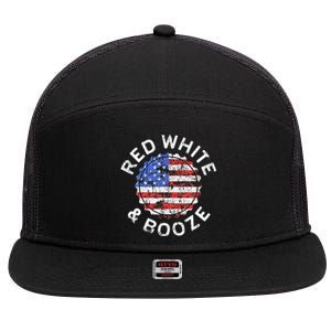 Red White And Booze Drinking 7 Panel Mesh Trucker Snapback Hat