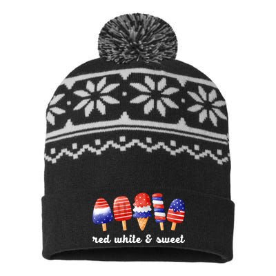 Red White And Sweet 4th Of July USA-Made Snowflake Beanie