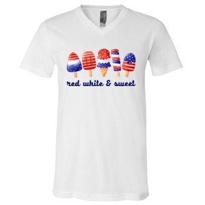 Red White And Sweet 4th Of July V-Neck T-Shirt