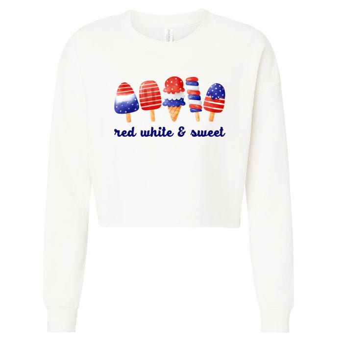 Red White And Sweet 4th Of July Cropped Pullover Crew