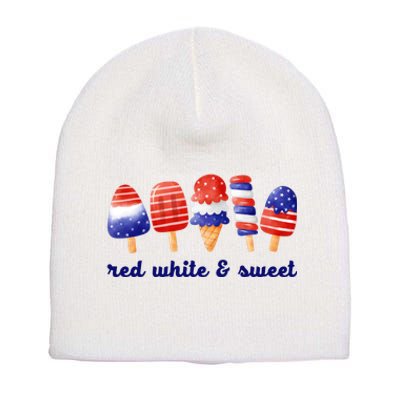 Red White And Sweet 4th Of July Short Acrylic Beanie