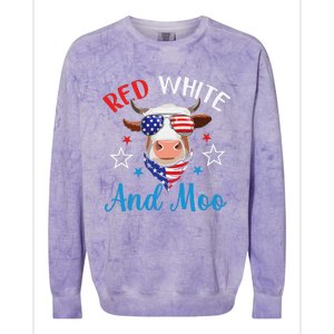 Red White And Moo 4th Of July Cow USA Flag Farmer Patriotic Colorblast Crewneck Sweatshirt