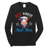 Red White And Moo 4th Of July Cow USA Flag Farmer Patriotic Long Sleeve Shirt