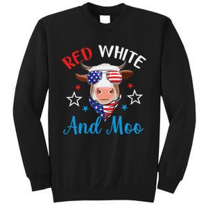 Red White And Moo 4th Of July Cow USA Flag Farmer Patriotic Sweatshirt