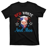 Red White And Moo 4th Of July Cow USA Flag Farmer Patriotic T-Shirt