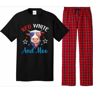 Red White And Moo 4th Of July Cow USA Flag Farmer Patriotic Pajama Set