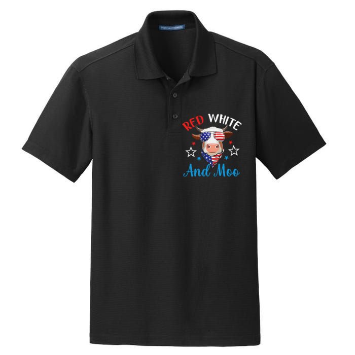 Red White And Moo 4th Of July Cow USA Flag Farmer Patriotic Dry Zone Grid Polo