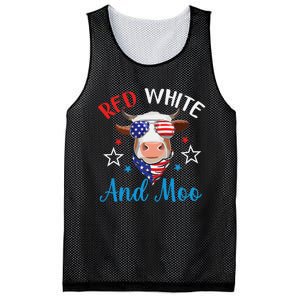 Red White And Moo 4th Of July Cow USA Flag Farmer Patriotic Mesh Reversible Basketball Jersey Tank