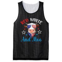 Red White And Moo 4th Of July Cow USA Flag Farmer Patriotic Mesh Reversible Basketball Jersey Tank