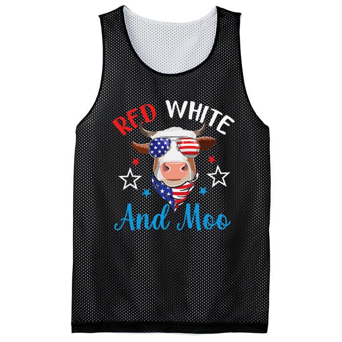 Red White And Moo 4th Of July Cow USA Flag Farmer Patriotic Mesh Reversible Basketball Jersey Tank