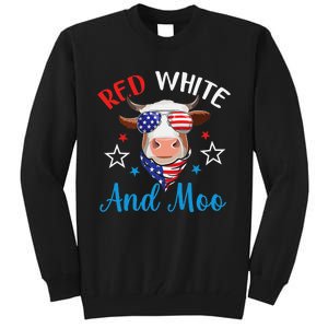 Red White And Moo 4th Of July Cow USA Flag Farmer Patriotic Tall Sweatshirt