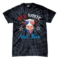 Red White And Moo 4th Of July Cow USA Flag Farmer Patriotic Tie-Dye T-Shirt