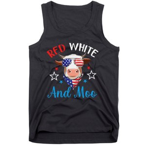 Red White And Moo 4th Of July Cow USA Flag Farmer Patriotic Tank Top