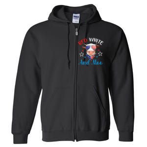 Red White And Moo 4th Of July Cow USA Flag Farmer Patriotic Full Zip Hoodie