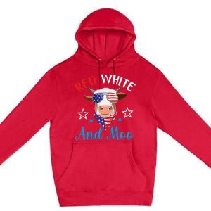 Red White And Moo 4th Of July Cow USA Flag Farmer Patriotic Premium Pullover Hoodie